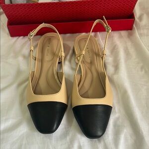 Kelly & Katie Cream and Black Slingback Flats ballet shoes